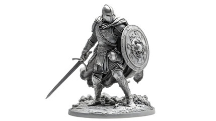 Silver Knight Statue with Sword and Shield Illustration
