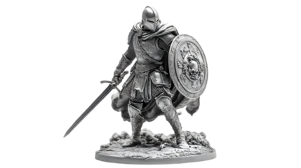 Silver Knight Statue with Sword and Shield Illustration