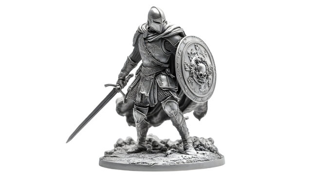 Silver Knight Statue with Sword and Shield Illustration