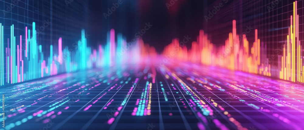 Aufkleber futuristic neon grid with vibrant data visualization elements