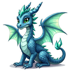 Fototapeta premium Enchanting blue dragon with sparkling scales and captivating eyes, digital art of fantasy character concept.