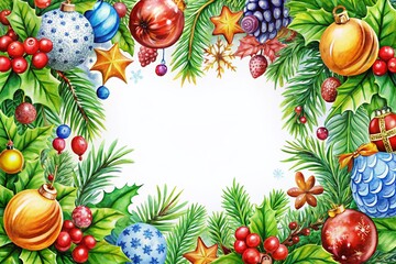 Colorful Christmas Frame with Hand-Painted Elements Perfect for Holiday Decor, Greeting Cards, and Festive Designs in a Digital PNG Format for Creative Projects
