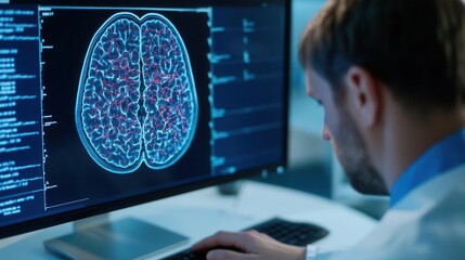 Neuroscience research breakthrough laboratory digital analysis high-tech close-up brain mapping