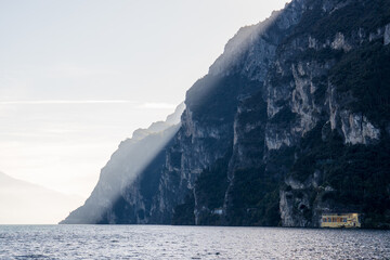 Riva del Garda, Italy - November 7, 2024: View of Lake Garda and mountains.