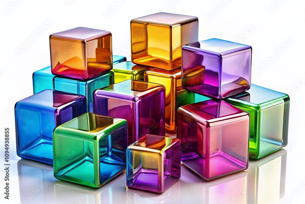 Poster colorful glossy cubes isolated on white background creating a vibrant and modern visual for creative