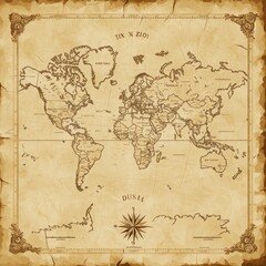 Antique World Map Showing Countries and Continents