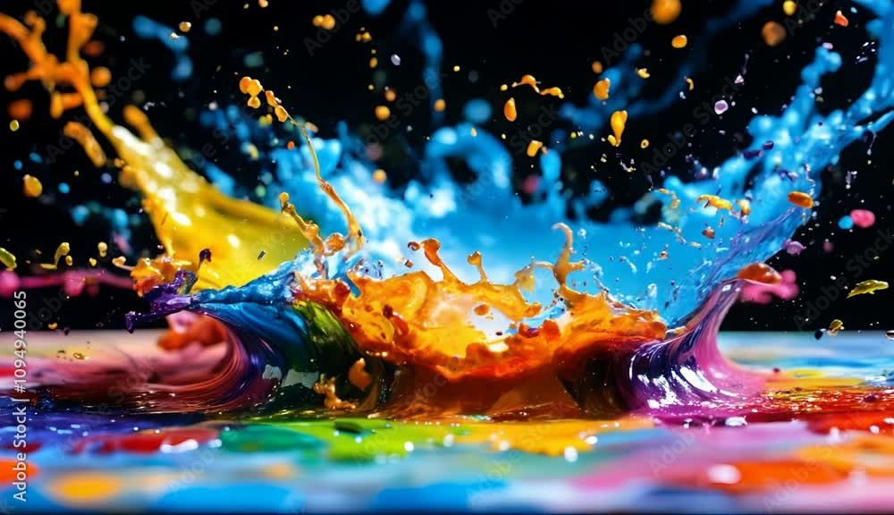 Poster vibrant splashes of color creating a dynamic and energetic abstract background with blue, yellow, or