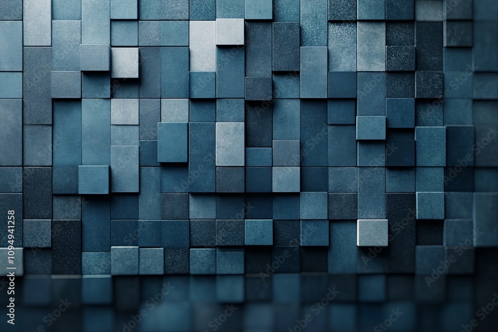 Poster a captivating abstract blue mosaic pattern composed of geometric block shapes, representing creativi