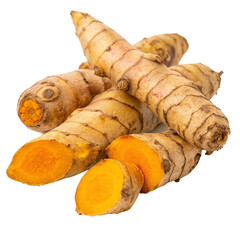 Fresh-turmeric-roots-on-transparent-background