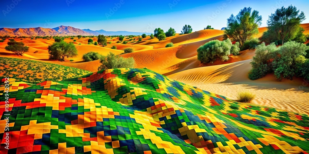 Aufkleber conceptual photography of digital desert camo patterns blending with nature and urban environments f