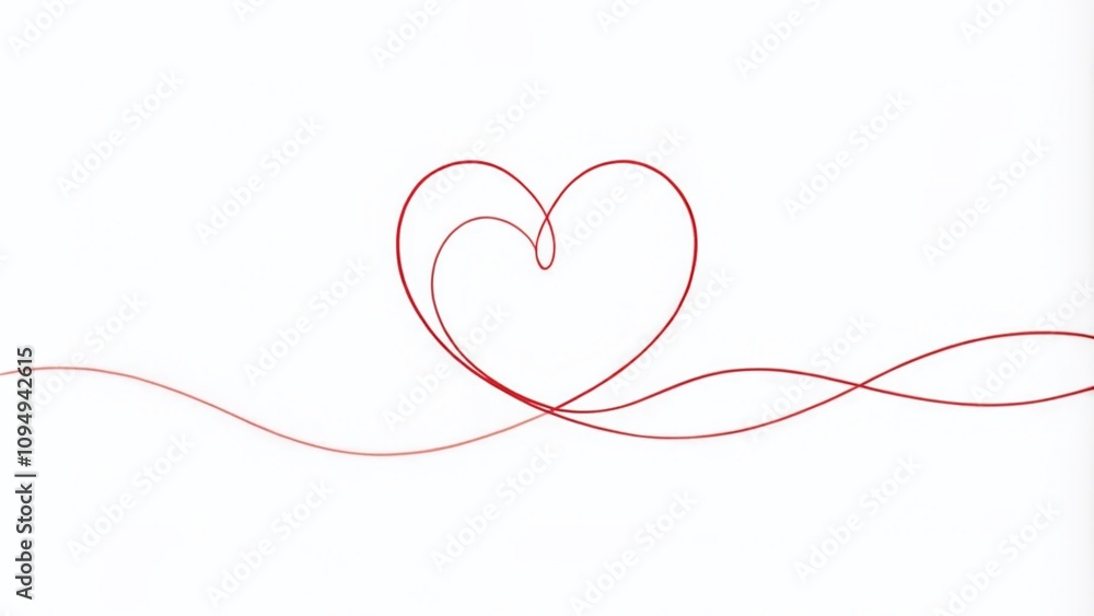 Poster continuous one line drawing of a red heart isolated on white background in a minimalist style for mo