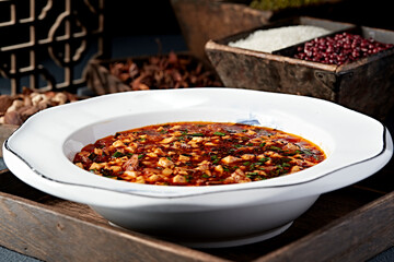 Local stir-fried spicy pork intestines, chives and tofu