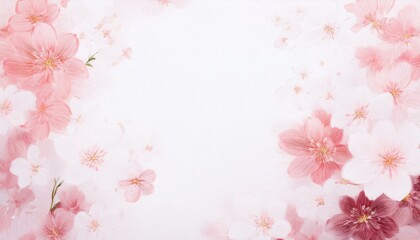 Obraz premium ピンク色のサクラの花が咲く水彩画タッチの和風のフレーム背景素材。コピースペースあり。AIで生成