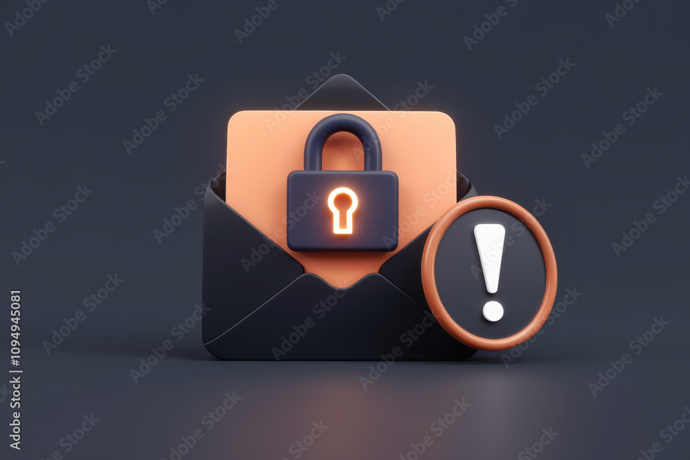 Poster a stylized envelope with a lock symbolizes secure communication, featuring an alert icon to emphasiz