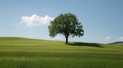 Obraz premium A large tree stands in a field of grass
