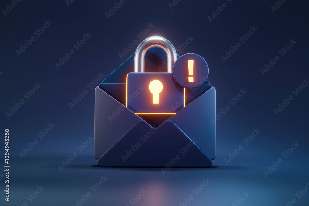 Aufkleber an envelope with a glowing padlock and exclamation mark, symbolizing email security and caution rega