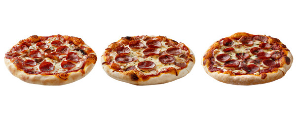 Delicious pepperoni pizzas on black background, perfect for sharing!