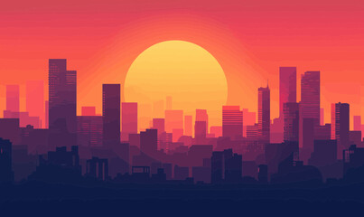 Minimalistic Sunrise Cityscape Vector Illustration with Vibrant Colors for Urban Design Inspiration