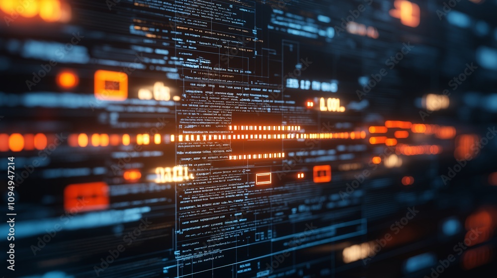 Poster abstract digital design with dynamic data streams and neon elements, representing a modern news feed