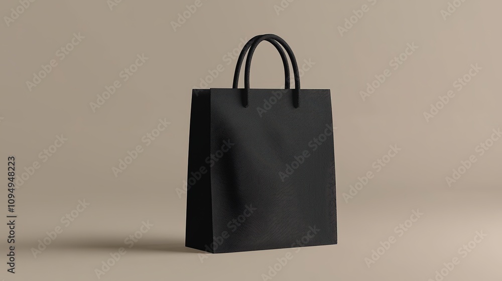 Wall mural Black paper bag with silk handle Mockup, isolated, pd rendering. Empty gift pack mockup. 8k Resolution