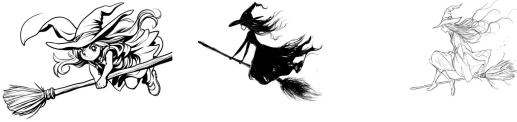 A Halloween witch depicted in one continuous, uninterrupted line.