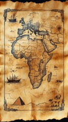 Fototapeta premium Antique World Map Depicting Continents Ships And Animals