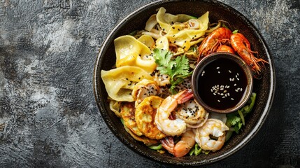 Savoring delicious shrimp and dumpling dish gourmet kitchen food photography cozy atmosphere close-up view culinary delight