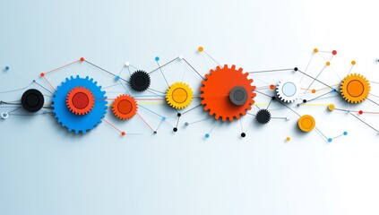 Interactive graph with colorful gears and cogs illustrating content marketing network structure