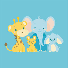 A large set of animals of the world on a light background.