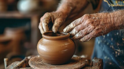 An artisan practicing a traditional craft, such as pottery, weaving, or painting, showcasing cultural heritage