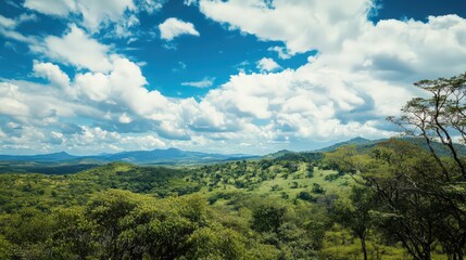 Obraz premium A beautiful mountain range with a clear blue sky and clouds