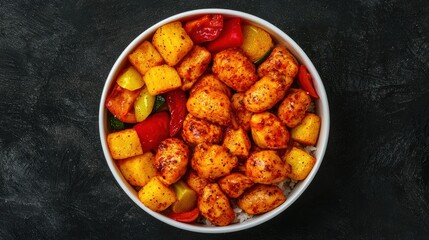 Sizzling chicken stir-fry with colorful vegetables kitchen food photography indoor setting close-up view healthy eating concept