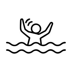 Drowning person with hands up, black icon