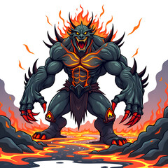 Fototapeta premium Fury of the inferno a volcanic monster emerges from molten depths, digital illustration of fantasy creature concept.