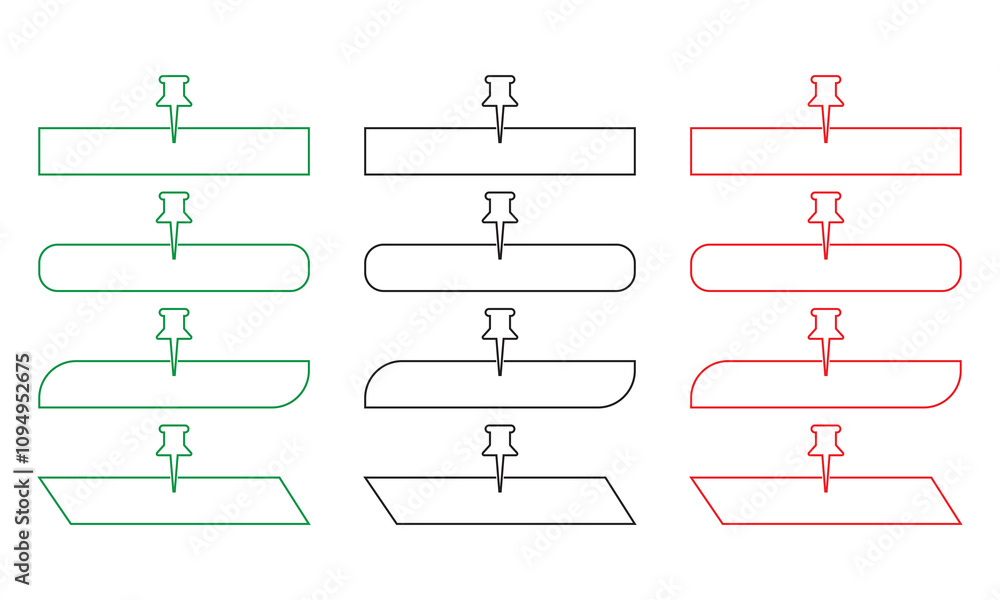 Poster set of red, green and black pin text tag icons. pointer icon pin on the map with space for text. iso