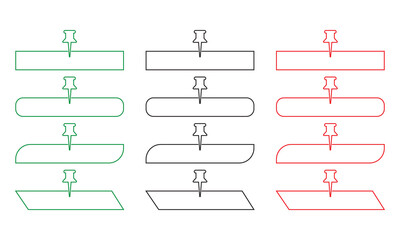 Set of red, green and black pin text tag icons. Pointer icon pin on the map with space for text. isolated on white background.  Vector illustration. EPS 10
