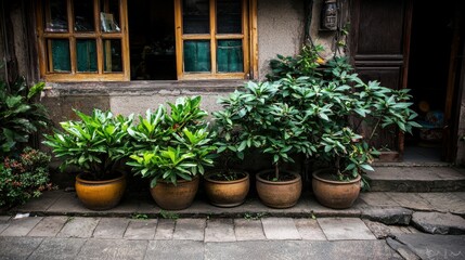 Urban greenery display street corner plant arrangement city environment ground level nature's touch in urban living