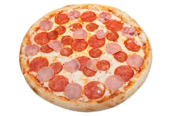 Pepperoni pizza isolated on a white background with clipping path.