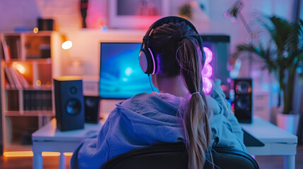 Fototapeta premium Professional cyber video gamer woman in studio