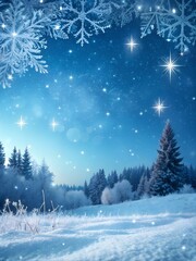 Dark Blue to Light Blue Snowy Gradient with Sparkling Snowflakes and Winter Magic