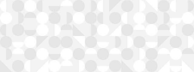 White trendy seamless background of circles and squares in modern style, flat vector illustration. Cover of gray geometric shapes in retro texture for web design or postcard.