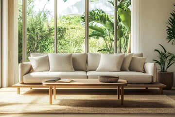 Large luxury modern bright interiors Living room mockup illustration 3D rendering computer digitally generated image