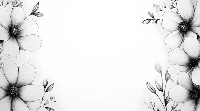 A hand-drawn floral border in black and white, leaving a crisp center for customizable texะ.
