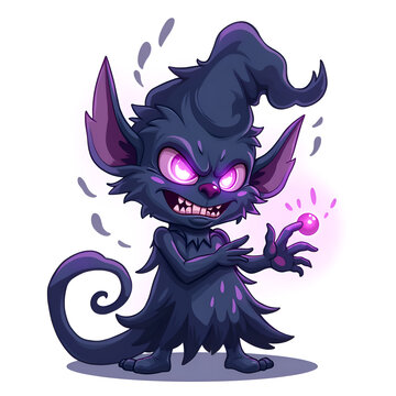 Mischievous shadowcaster spriggan wielding mystical energy in a whimsical style, digital art of fantasy character concept.
