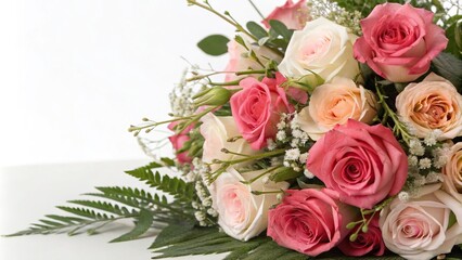 Rose bouquet background with a mix of fresh and artificial flowers in a loose arrangement, natural beauty, artificial flowers