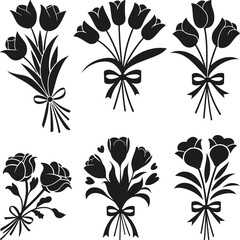 Elegant Floral Bouquet Silhouette Vector Set with Tulips