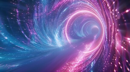 Obraz premium Abstract background with pink and blue glowing lights forming a swirling tunnel.