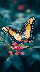 Fototapeta premium beautiful group of butterfly summer background with flower