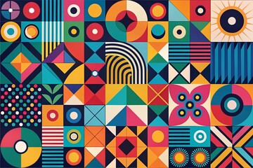 Obraz premium Dynamic Postmodern Abstract Artworks with Bold Geometric Shapes for Modern Web Backgrounds, Posters, and Magazine Covers in Vibrant Colors and Unique Designs