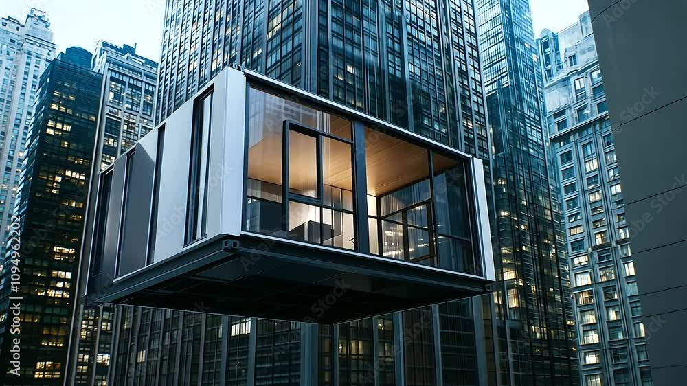 Aufkleber a modular container unit, equipped with windows and balcony rails